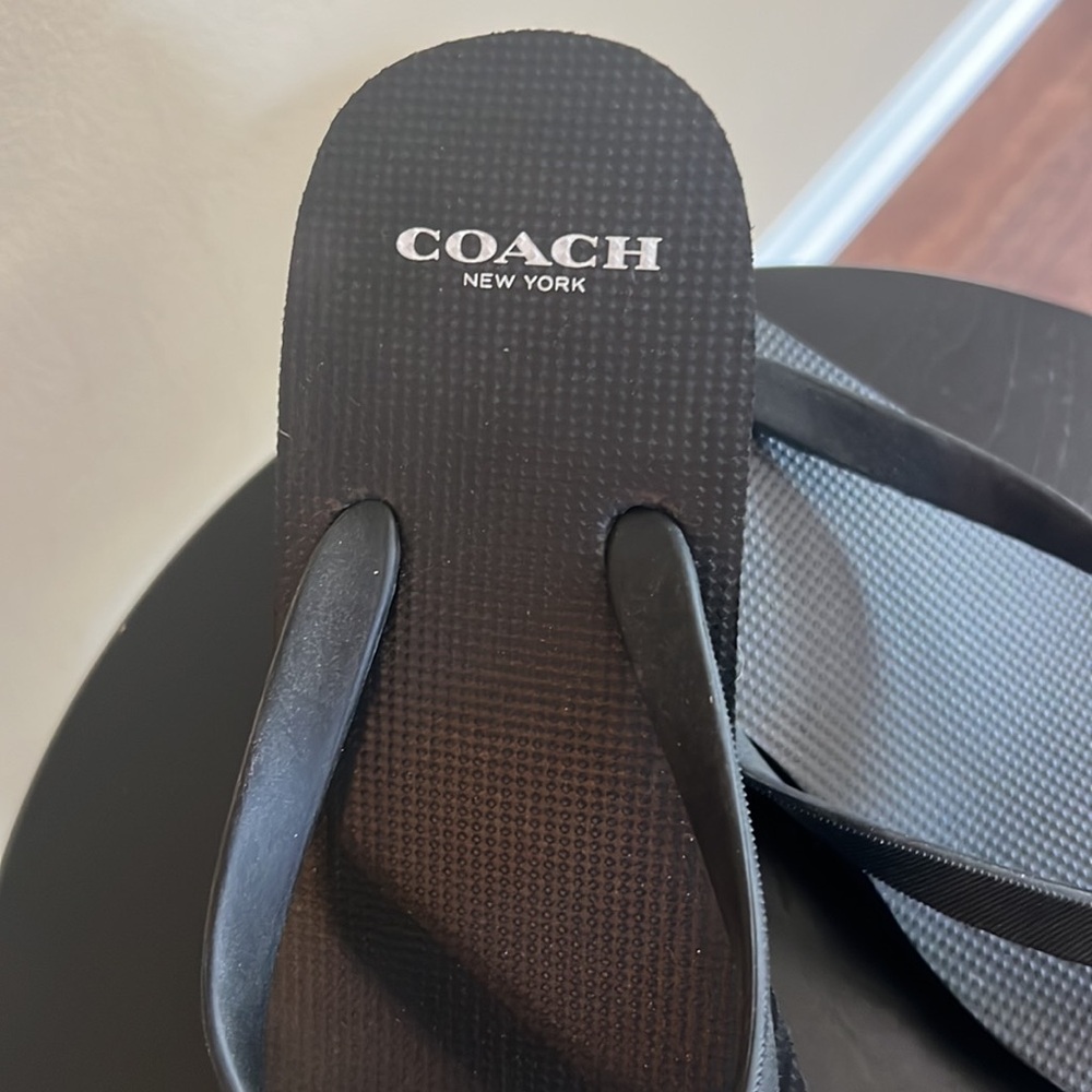 Coach Black Flip Flops with Silver Bow Accent - Picture 2 of 10